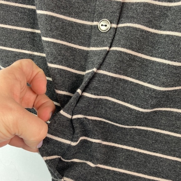 Pink Clover gray & tan striped T-shirt faux buttons med - Picture 6 of 7